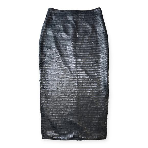 Karina Grimaldi | S | Hayve Black Shingle Sequin High Side Slits Midi Skirt - Picture 3 of 9